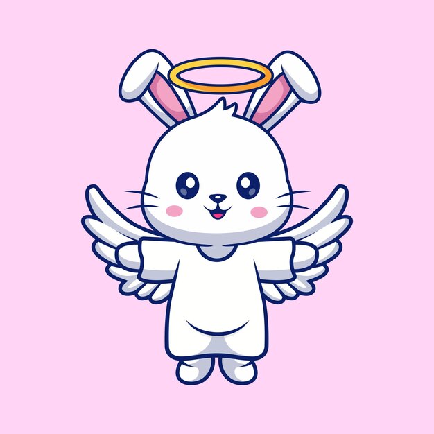 Lindo Ángel Conejo Volador Dibujos Animados Vector Icono Ilustración Animal Vacaciones Icono Concepto Aislado Plano