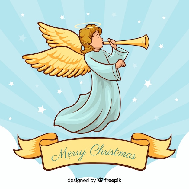 Vector gratuito lindo ángel de navidad dibujado a mano