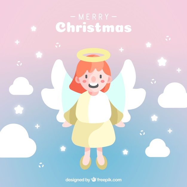 Vector gratuito lindo ángel navideño en un cielo lila