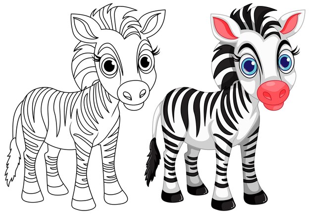 Lindo animal de dibujos animados de cebra y su personaje de coloración de garabatos