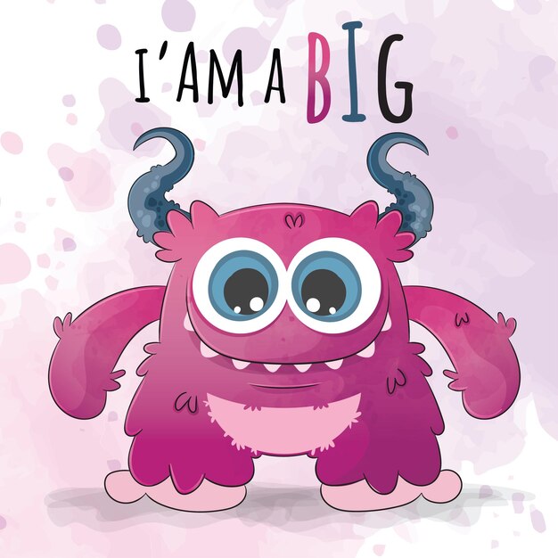 Lindo animal pequeño monstruo ilustración-Ilustración de fondo. Lindo personaje de acuarela animal