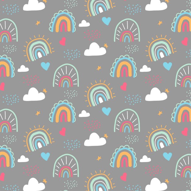Lindo arco iris de patrones sin fisuras sobre fondo gris