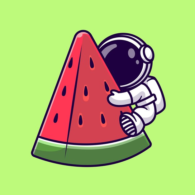 Lindo astronauta abrazo sandía dibujos animados Vector icono ilustración ciencia tecnología icono aislado