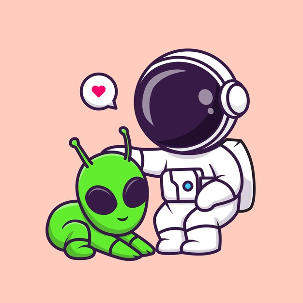 Lindo astronauta alimentación alienígena dibujos animados Vector icono ilustración ciencia tecnología icono aislado plano