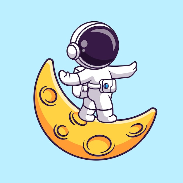 Vector gratuito lindo astronauta caminando en la ilustración del icono del vector de dibujos animados de la luna. icono de ciencia tecnología aislado