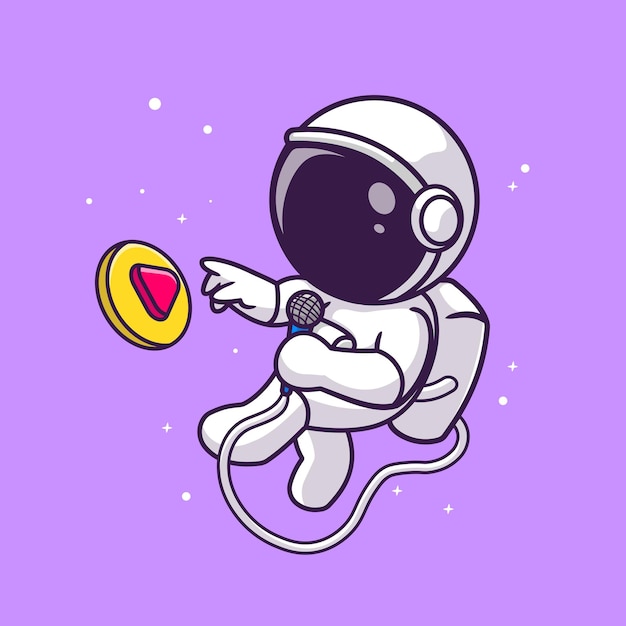 Vector gratuito lindo astronauta cantando con micrófono en el espacio dibujos animados vector icono ilustración ciencia tecnología