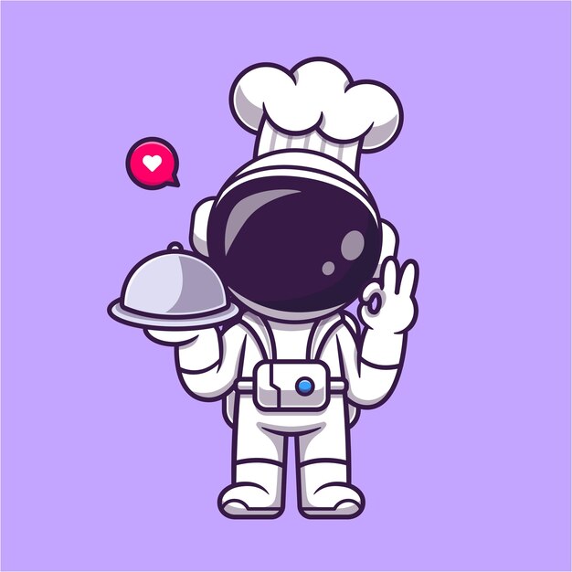 Lindo Astronauta Chef Sosteniendo Sirviendo Comida Dibujos Animados Vector Icono Ilustración Ciencia Comida Aislada