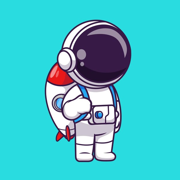 Lindo astronauta con cohete bolsa dibujos animados Vector icono ilustración tecnología educación icono aislado