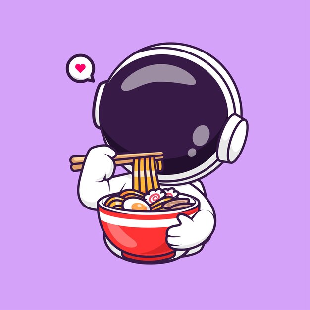 Lindo Astronauta Comiendo Fideos Ramen Dibujos Animados Vector Icono Ilustración Ciencia Icono De Alimentos Aislado Plano