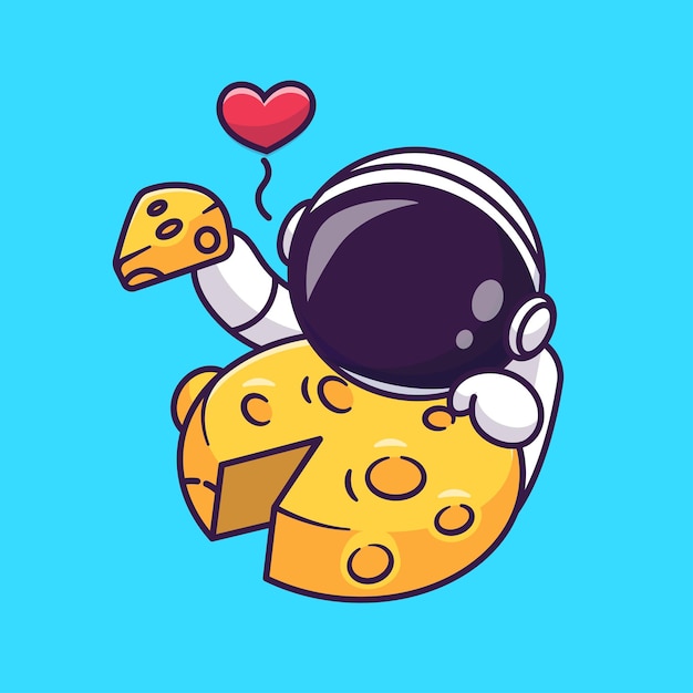 Lindo astronauta comiendo queso Luna dibujos animados Vector icono ilustración ciencia comida icono aislado