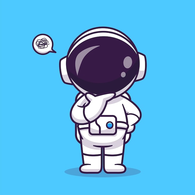 Vector gratuito lindo astronauta confundido pensamiento dibujos animados vector icono ilustración ciencia tecnología aislado plano