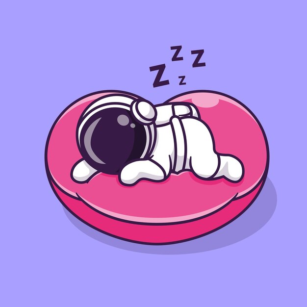 Lindo astronauta durmiendo en almohada amor dibujos animados Vector icono ilustración. ciencia, tecnología, aislado