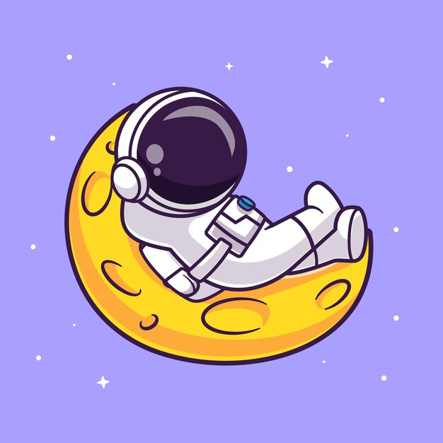 Lindo astronauta durmiendo en la ilustración del icono del vector de dibujos animados de la luna. Icono de ciencia tecnología aislado