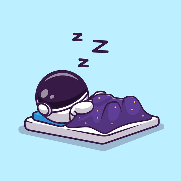 Lindo astronauta durmiendo con manta espacio dibujos animados Vector icono ilustración ciencia tecnología icono
