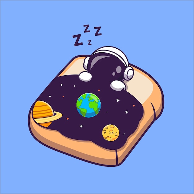 Vector gratuito lindo astronauta durmiendo sobre pan con manta espacial dibujos animados vector icono ilustración ciencia techno