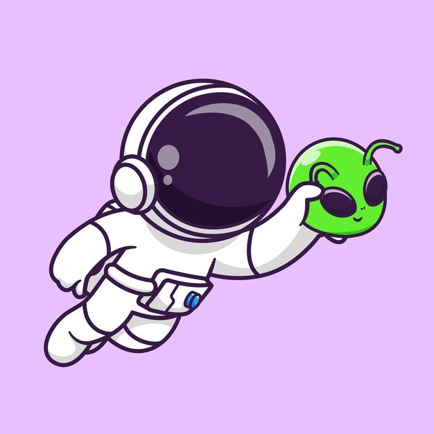 Lindo astronauta flotando con cabeza alienígena dibujos animados Vector icono ilustración ciencia tecnología aislada