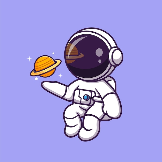 Vector gratuito lindo astronauta flotando con planeta cartoon vector icono ilustración ciencia tecnología aislada