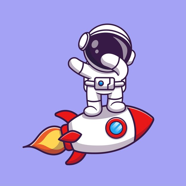Lindo astronauta frotando en cohete Cartoon Vector icono ilustración ciencia tecnología aislada plana