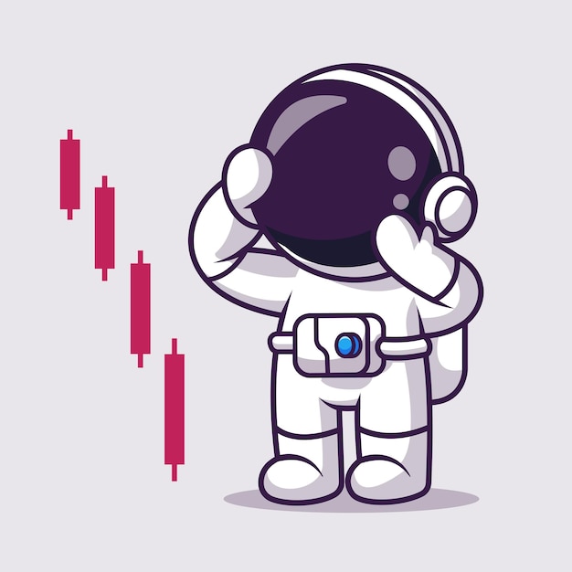 Lindo Astronauta Inversión Gráfico bajista Abajo Dibujos animados Vector Icono Ilustración Ciencia Finanzas