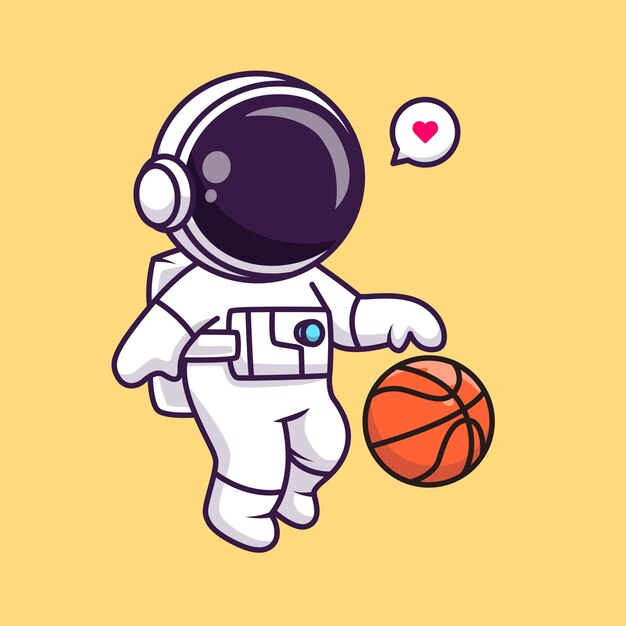 Lindo astronauta jugando baloncesto en el espacio Cartoon Vector icono ilustración ciencia deporte aislado