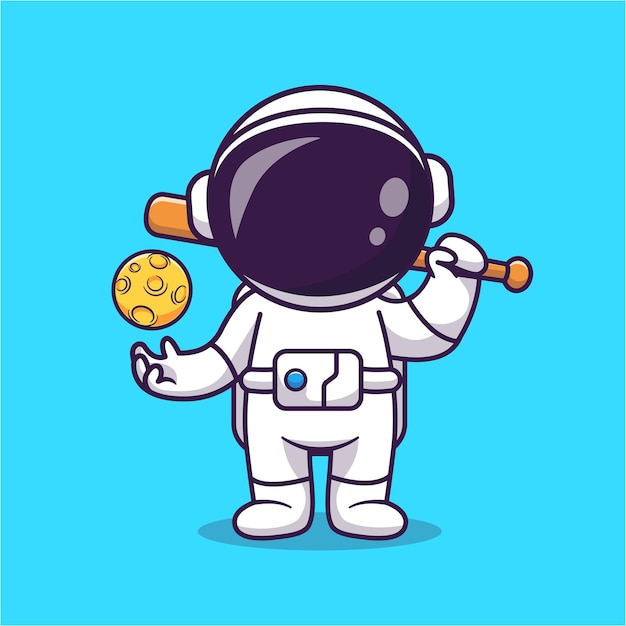Vector gratuito lindo astronauta jugando béisbol luna dibujos animados vector icono ilustración ciencia deporte icono aislado