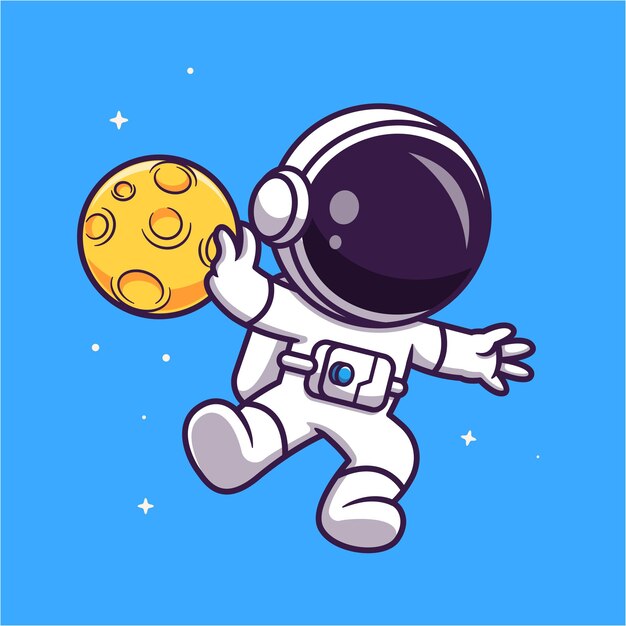 Lindo Astronauta Jugando Cesta Luna Bola En El Espacio Dibujos Animados Vector Icono Ilustración Ciencia Deporte