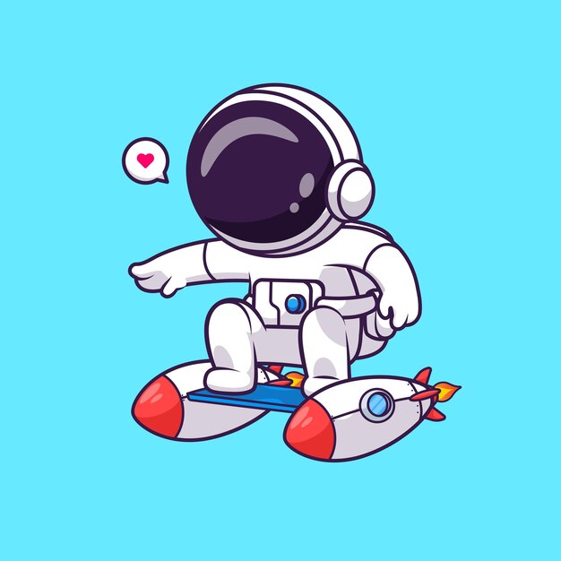 Lindo astronauta jugando esquí con cohete en el espacio Dibujos animados Vector Icono Ilustración Ciencia Tecnología