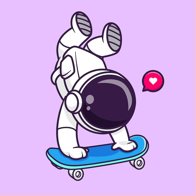 Lindo astronauta jugando patineta dibujos animados Vector icono ilustración ciencia deportes icono aislado