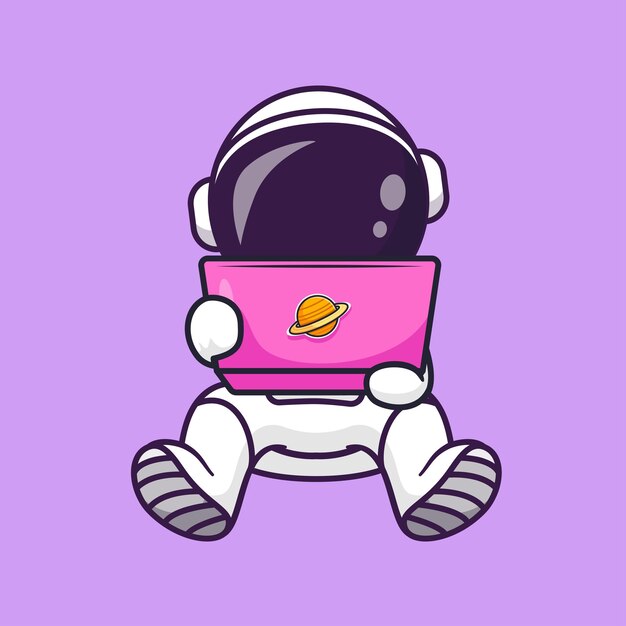 Lindo Astronauta Jugando Portátil Dibujos Animados Vector Icono Ilustración Ciencia Tecnología Icono Aislado Plano