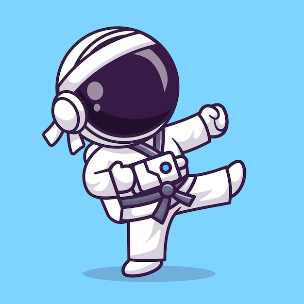 Lindo astronauta karate dibujos animados vector icono ilustración ciencia deportes icono concepto aislado premium