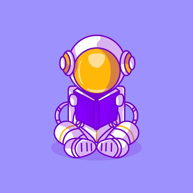 Lindo astronauta leyó una ilustración del icono de libro