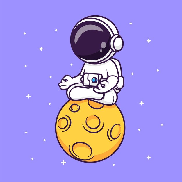 Lindo astronauta meditación yoga en la luna dibujos animados vector icono ilustración ciencia deporte aislado plano