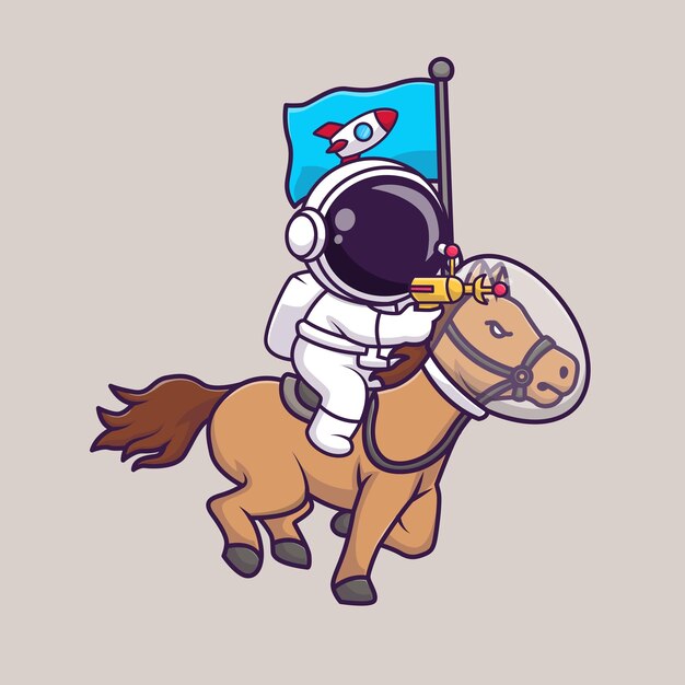 Lindo astronauta montando a caballo con Space Gun Cartoon Vector Icon Illustration. ciencia animal aislado