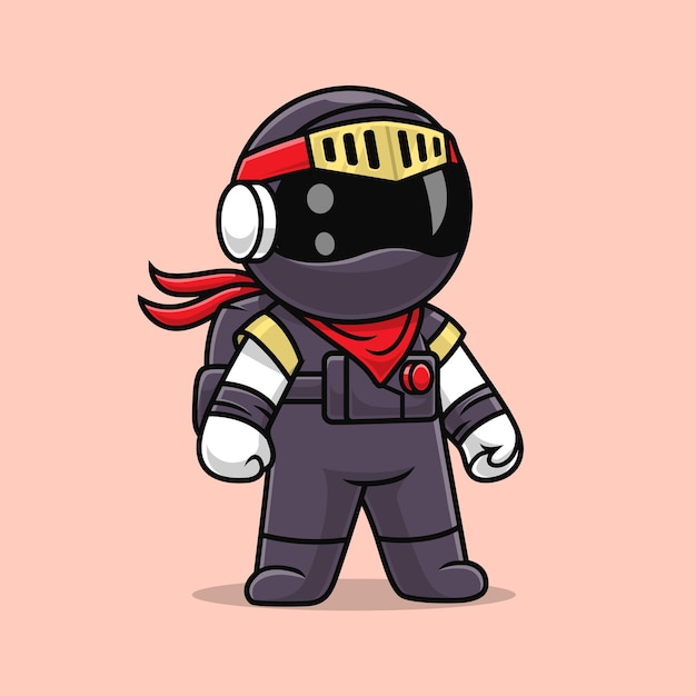 Vector gratuito lindo astronauta ninja dibujos animados vector icono ilustración ciencia vacaciones icono concepto aislado plano