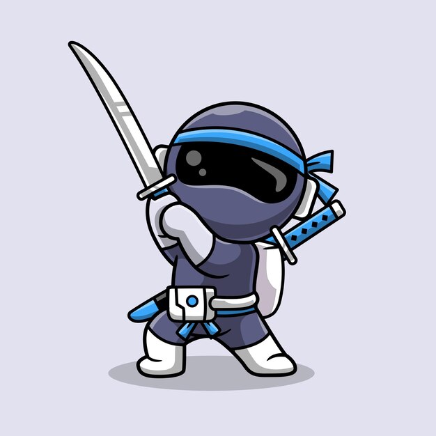 Lindo astronauta ninja con espada icono vectorial de dibujos animados ilustración de ciencia vacaciones aislado