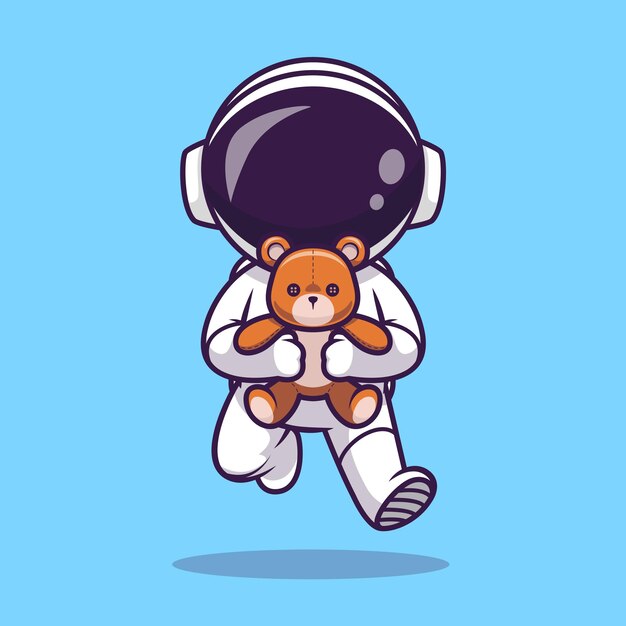 Lindo astronauta con osito de peluche muñeca dibujos animados Vector icono ilustración ciencia tecnología aislada