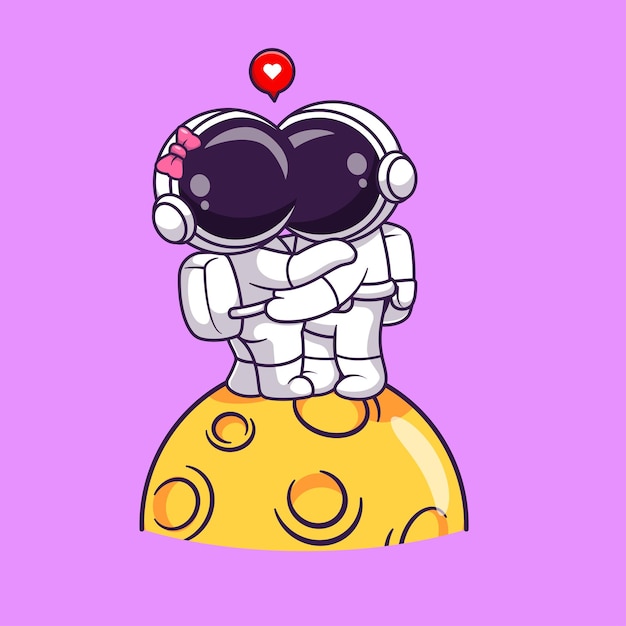 Vector gratuito lindo astronauta pareja abrazo en luna dibujos animados vector icono ilustración ciencia tecnología aislado plano