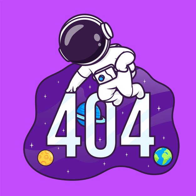 Lindo astronauta perdido en el espacio 404 Cartoon Vector icono ilustración ciencia tecnología aislada plana