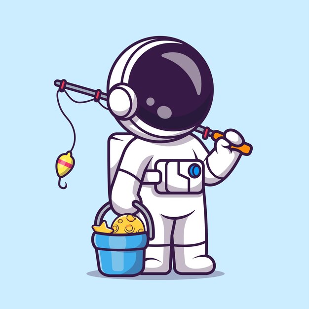 Lindo astronauta pesca estrella y luna dibujos animados Vector icono ilustración ciencia naturaleza aislada plana