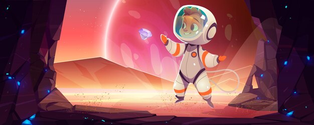 Lindo astronauta en planeta alienígena en cosmonauta espacial