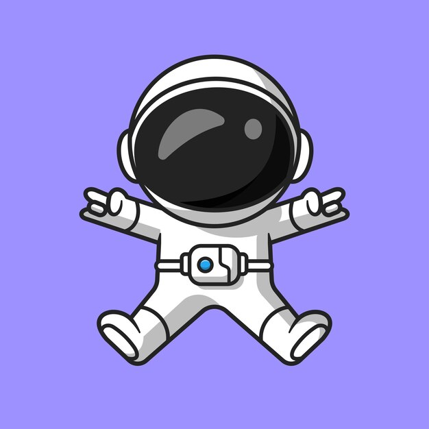 Lindo astronauta saltando con manos de metal Ilustración de icono de vector de dibujos animados. Ciencia tecnología icono concepto aislado Premium Vector. Estilo de dibujos animados plana