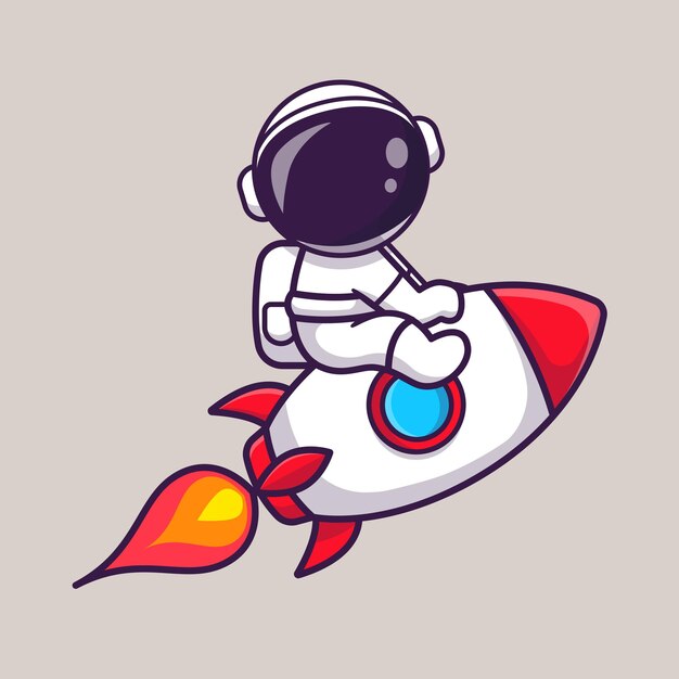 Lindo astronauta sentado en la ilustración de icono de vector de dibujos animados de cohete. Icono de ciencia tecnología aislado