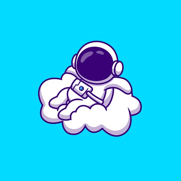 Lindo astronauta sentado en la ilustración de Vector de dibujos animados de nube. Concepto de tecnología de ciencia aislado Vector Premium. Estilo de dibujos animados plana