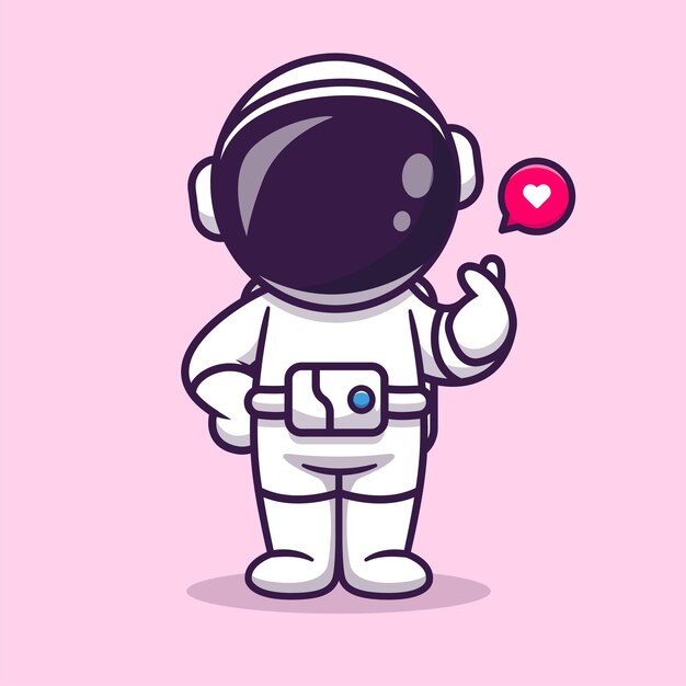 Lindo astronauta con signo de amor coreano mano dibujos animados Vector icono ilustración ciencia vacaciones aislado