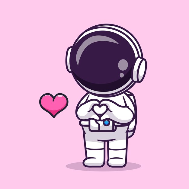 Lindo astronauta con signo de amor mano dibujos animados Vector icono ilustración ciencia tecnología icono aislado