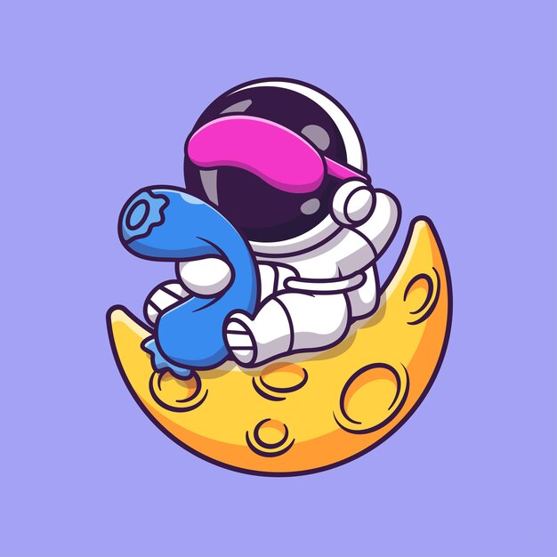 Lindo astronauta sosteniendo almohada en la luna Dibujos animados Vector Icono Ilustración Ciencia Tecnología aislada