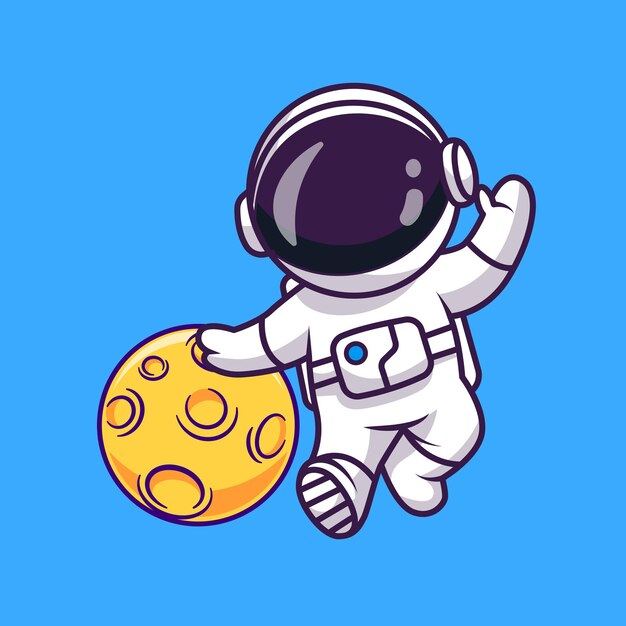 Lindo Astronauta Sosteniendo Bola Luna Dibujos Animados Vector Icono Ilustración Ciencia Tecnología Aislada Plana