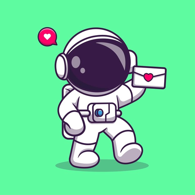 Lindo astronauta sosteniendo carta de amor con sobre dibujos animados Vector icono ilustración ciencia vacaciones