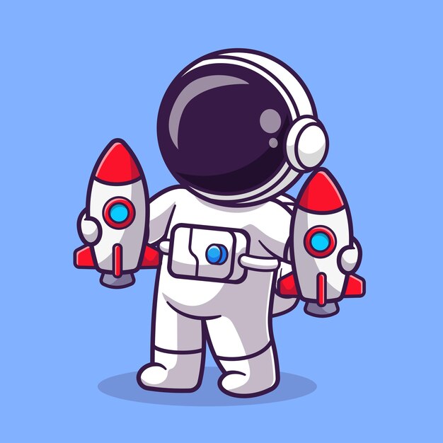 Lindo astronauta sosteniendo cohete juguetes dibujos animados Vector icono ilustración ciencia tecnología icono concepto