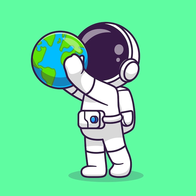 Vector gratuito lindo astronauta sosteniendo globo terráqueo dibujos animados vector icono ilustración ciencia tecnología icono aislado